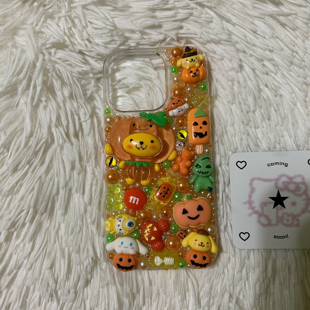 Handmade iPhone 16 Pro Junk Case Halloween Spooky Pompompurin Hello Kitty Y2K